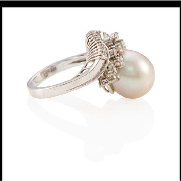 14k White Gold Pearl Diamond Ring South Seas Pearl 12mm Engagement Cocktail Vtg - Picture 2 of 4